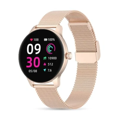 Abbildung von LUNIQUESHOP LSFIT Smartwatch Damen Rund Armbanduhr mit personalisiertem Bildschirm Schrittzähler Uhr Blutdruckmessung Schlaftracker Fitness Tracker kompatibel Android/IOS Rosegold