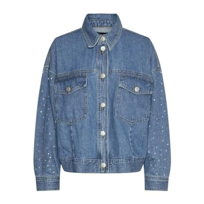 Abbildung von Pieces Pcsky Rhinestone Jacket Jeansjacke, Damen, Größe: XL, Medium blue denim