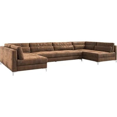 Abbildung von Wohnlandschaft Elio XL 400x185 cm Lederimitat Vintage Braun Antik