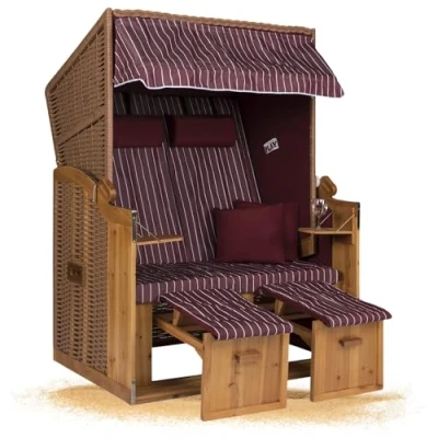Abbildung von Strandkorb Hanse Ostsee 2 Sitzer rot weiß burgund gestreift, BxTxH: 120x80x160 cm, Volllieger, Modell, (1 tlg), Stabiles Wacholder mit handgefertigtem Polyrattangeflecht