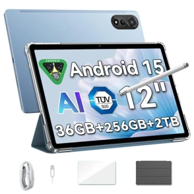Abbildung von Blackview Mega2 Tablet 12 Zoll，Tablet Android 15 mit 36GB RAM+256GB ROM(2TB TF), 2K FHD Großes Display WideVine L1, Dual 4G LTE+5G WiFi, Octa Core T615,9000 mAh Akku,Dual Kamera,GPS/Face ID/Blau