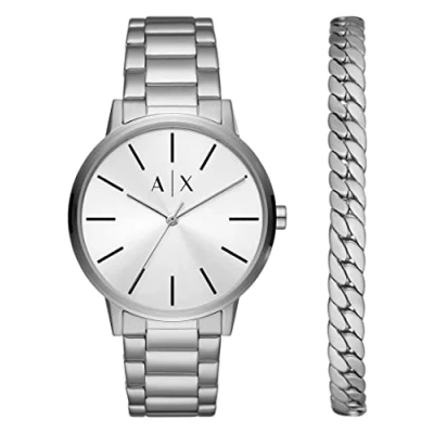 Abbildung von Armani Exchange Herren Quarz 3 Zeiger Uhr mit Armband AX7138SET