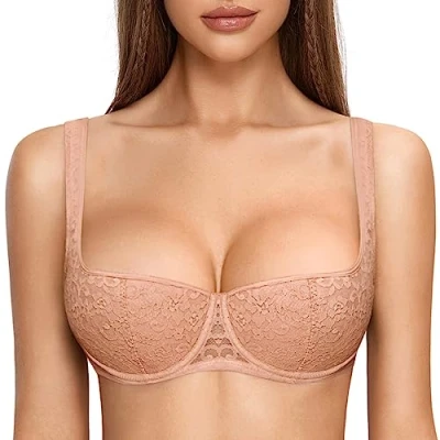 Abbildung von DOBREVA Damen Push Up BH Dirndl Bügel Balconette Spitzen Sexy Leicht Gepolstert Große Größen Sahnekaffee 95C