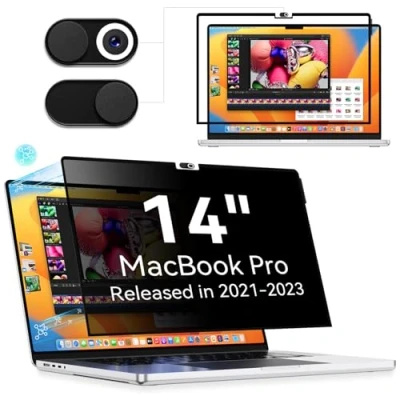 Abbildung von MagicSuction Blickschutzfilter Kompatibel Mit MacBook Pro 14 Zoll(2021 2023) M1 A2442/M2 A2779/M3 A2992 A2918, 14.2&quot; Abnehmbar Anti Spy Glare Blaulicht Mac Laptop Privacy Blickschutzfolie Sichtschutz