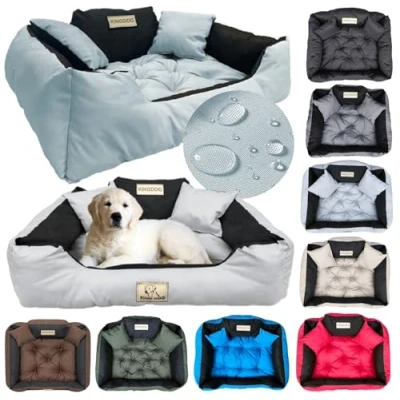 Abbildung von KING DOG Hundebett Grosse Hunde Waschbar L 100 x 75 cm Hundekissen Haustierbett Hundekorb Personalisiert Name des Hundes Wasserdichtes Material Silikon Füllung Dunkelgrau