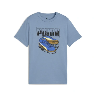 Abbildung von Puma Graphic Sneaker T Shirt Teenager Schuhe Für Herren Damen Kinder Mit Print Cool Blue Größe: 128