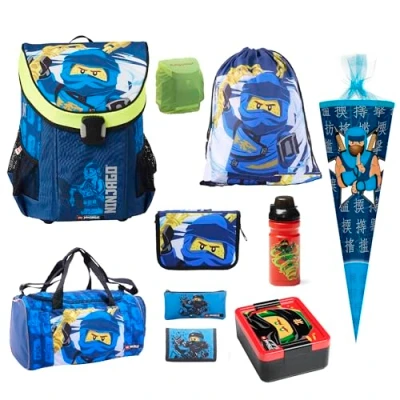 Abbildung von LEGO® Schulranzen Ninjago Easy Jay (Set, 10 tlg., Komplett Paket mit Nestler Ninja Schultüte 85cm), Lego Ninja, Blau