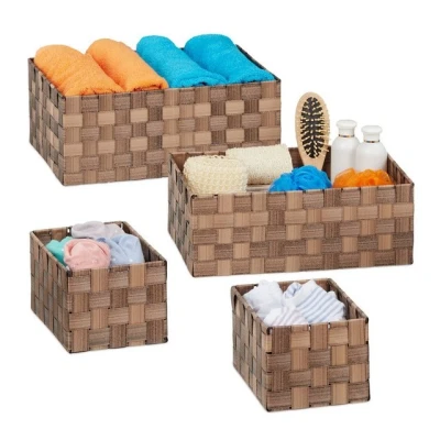 Abbildung von relaxdays Aufbewahrungskorb Flechtoptik 4er Set, Braun