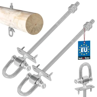 Abbildung von KOTARBAU® 2er Set Schaukelhaken M10 x 190 mm mit Schäkel und Bolzen Haken Gewinde Hängematte Befestigung für Schaukel Aufhängung Verzinkt