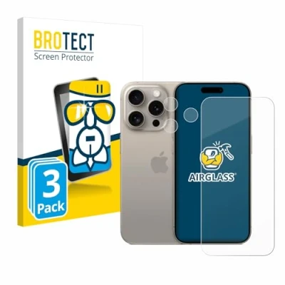 Abbildung von BROTECT Schutzglas für Apple iPhone 15 Pro (Display+Kamera) (3 Stück) Schutzfolie Panzer Folie Glas [Extrem Kratzfest 9H, Anti Fingerprint,