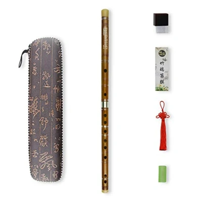 Abbildung von E key Dizi Bitter Bambusflöte für Anfänger mit freier Membrane &amp; Kleber Protector Set traditionelles chinesisches Instrument (E key/Bitter Bambus)