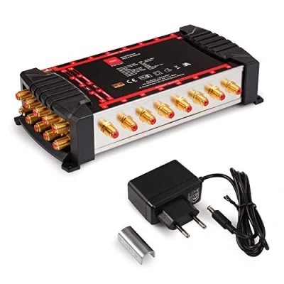 Abbildung von RED OPTICUM OMS 9 16 PRO TR Teilnehmer Sat Verteiler 2 Satelliten an bis zu mit vergoldeten Kontakten 3D UHD 4K Ready Multiswitch Quattro LNB geeignet