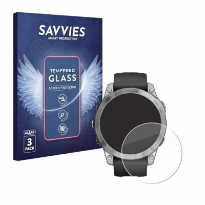 Abbildung von Savvies Panzer Schutz Glas für Garmin Fenix 7 (47 mm) (3 Stück) 9H Hartglas, Anti Fingerprint, Displayschutz