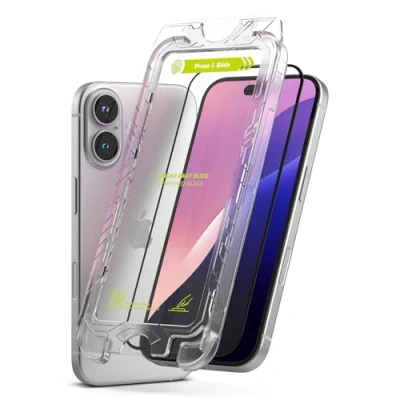 Abbildung von Ringke Easy Slide Glass [2 Pack] Compatible with iPhone 16/15 Screen Protector Installation Tool, HD Quality 9H Hardness Tempered Film