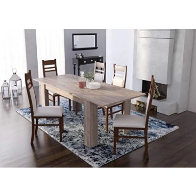 Abbildung von Dmora Ausziehbarer Esstisch, Ausziehbare Konsole, Moderner Tisch mit Auszug, 140 / 200x88h75 cm, Eichenfarbe