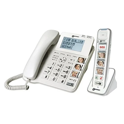 Abbildung von Geemarc Amplidect 295 Combi Photo Festnetztelefon mit Verstärker und zusätzlichem Mobilteil großen, anpassbaren Fototasten für Senioren Geringer bis mittlerer Hörverlust Version DE
