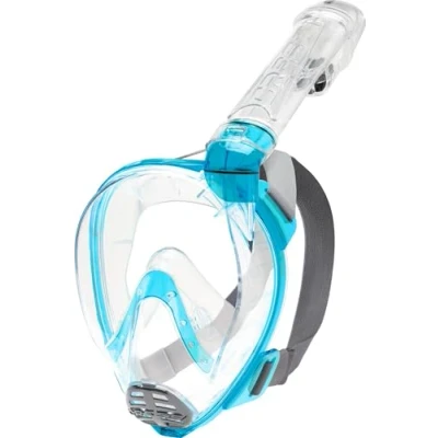 Abbildung von Cressi Baron Full Face Mask, Vollgesichtsmaske zum Anti Fog Schnorcheln, Komfortgesicht, Auslassventil und trockenes Mundstück, erhältlich für Erwachsene Kinder, Transparent/Aquamarin, XS
