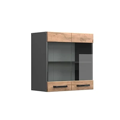 Abbildung von Vicco Glashängeschrank R Line, Goldkraft Eiche/Anthrazit, 60 cm