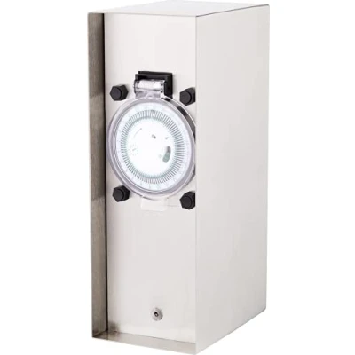 Abbildung von BOLD Orio Edelstahl Aussen Steckdose Garten (Steckdosen Säule) mit 2 Fach Stecker Verteiler Zeitschaltuhr (IP44 Outdoor Energie Säule bis 3680 Watt 23 x 12 8,5 cm Einfache Montage)