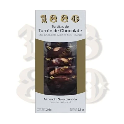 Abbildung von 1880 Scheiben aus Schokoladen Turrón, höchste Qualität, typische Weihnachtssüßigkeit, handwerklich hergestelltes Rezept, 200 Gramm