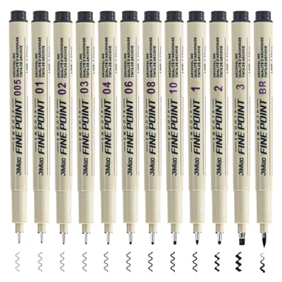 Abbildung von EUZUXU 12 Stück Fineliner Stifte Set, Micron mit Verschiedene Linienbreiten Tintenstift, Schwarzer Filzstiften, Pigment Liner für Kunstzeichnung, Skizzieren