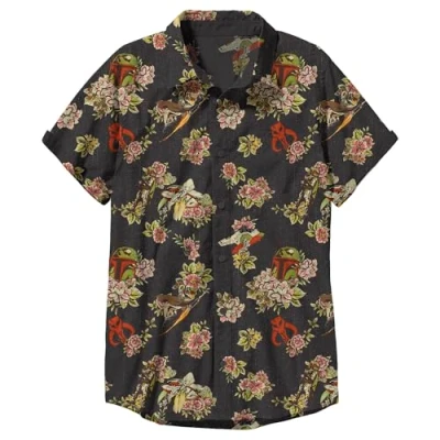 Abbildung von Star Wars Herren Button Down Shirt Hemd mit Blumenmuster, Schwarz Boba Fett Floral, Klein