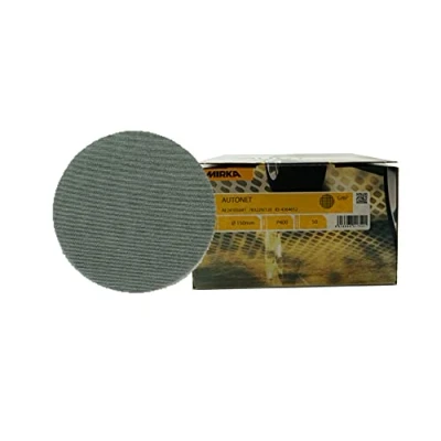 Abbildung von Mirka AE24105041 Autonet Sanding Disc 150mm Grip P400 Grit Körnung: Aluminiumoxid auf Kunstharz über PA Netz / PES Beschichtung: Geschlossen Grau Packung enthält 50 Stück