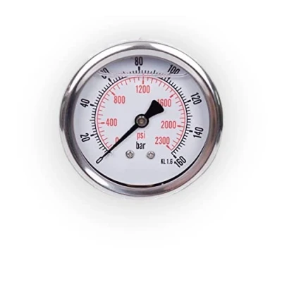 Abbildung von Manometer Glycerin axialer Anbindung Edelstahl IP65 63mm mit Rückanschluss 1/4 (0 160 bar)