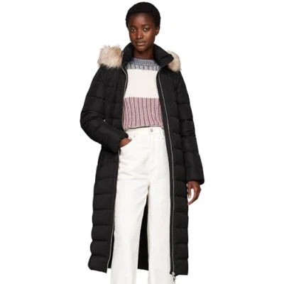 Abbildung von Tommy Hilfiger Damen Daunenmantel Heritage Tyra Maxi With Fur mit Kapuze, Schwarz (Black), XXS