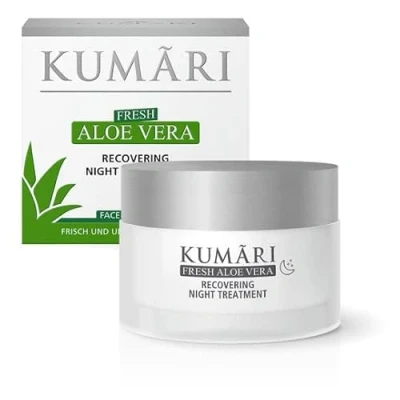 Abbildung von KUMARI Recovering Night Treatment Nachtcreme mit Aloe Vera, Hyaluron &amp; Shea Butter für Regeneration Anti Aging Gesichtscreme 76% unverdünntem BIO Vera Pflanzensaft (50ml)