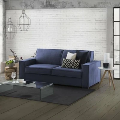 Abbildung von Talamo Italia Festes Sofa Adriana, 2 Sitzer Sofa, 100% Made in Italy, Wohnzimmersofa aus Stoff, mit Standard Armlehnen, Cm 180x95h90, Blau