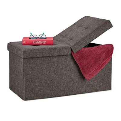 Abbildung von Relaxdays Sitzbank, mit Stauraum, faltbar, gepolstert, klappbarer Deckel, Flur, Wohn &amp; Schlafzimmer, Truhenbank, braun, 1 Stück