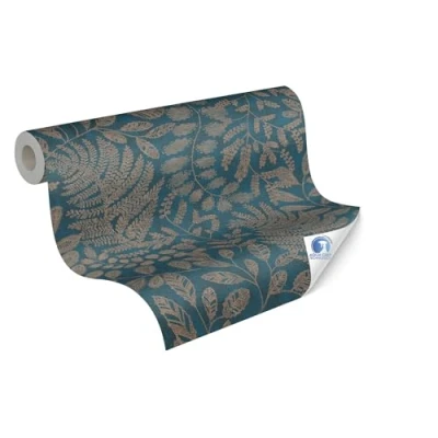Abbildung von living walls Vliestapete &quot;DesignDrop vorgeleimte Tapete floral Blau Braun Metallic&quot;, matt, vorgekleistert für Schlafzimmer Wohnzimmer Küche