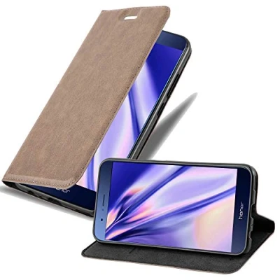 Abbildung von Cadorabo Hülle kompatibel mit Honor 8 PRO aus Premium Kunst Leder Flip Klappbare Stoßfeste Magnetische [Standfunktion] [Kartenfächern] Cover für Tasche in Braun