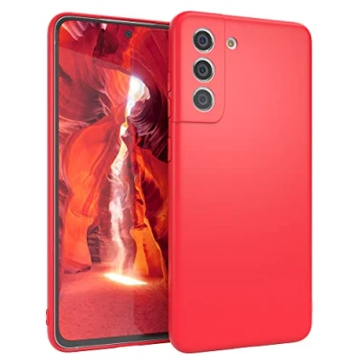 Abbildung von EAZY CASE Handyhülle Silikon mit Kameraschutz kompatibel Samsung Galaxy S21 FE 5G in Rot, Ultra dünn, Slimcover, Silikonhülle, Hülle, Softcase, Backcover