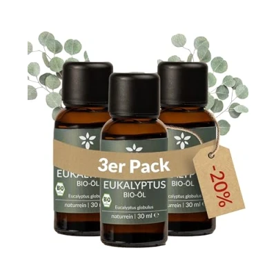 Abbildung von Heldengrün® BIO Eukalyptusöl [100% NATURREIN] Natürliche Frische Echtes Eukalyptus Öl für Aromatherapie &amp; Kosmetik, Ätherisches Öl, Eucalyptus Oil 3 x 30 ml