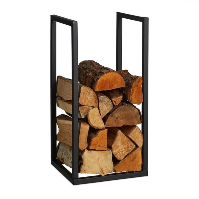 Abbildung von Relaxdays, schwarz Kaminholzregal, Metall, HBT: 60x30x30 cm, Brennholzregal innen, für Feuerholz, Stapelholz, Brennholz, Eisen