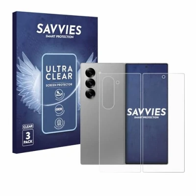 Abbildung von Savvies 6 Stück Schutzfolie für Samsung Galaxy Z Fold 5G (Display+Rückseite) Displayschutz Folie Ultra Transparent