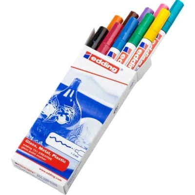 Abbildung von edding 751 Glanzlackmarker Set mehrfarbig 10 bunte Lackmarker Rundspitze 1 2 mm Lackstift für Glas, Stein, Holz, Kunststoff und Papier wasserfest, stark deckend