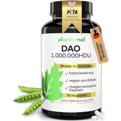 Abbildung von DAO Kapseln 1.000.000 HDU nur 1 Kapsel/Tag Enzym aus Erbsen vegan Mio. Histamin Degrading Units 3 Monatsvorrat