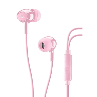 Abbildung von AQL Acoustic Kabel Kopfhörer Kabelgebundene mit Mikrofon und integrierter Antworttaste für Smartphones Stereo 3,5 mm Klinke Pink