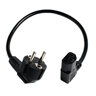 Abbildung von shortix kurzes Netzkabel (Stromkabel mit gewinkeltem Schutzkontaktstecker Typ E+F auf gewinkelte Kaltgeräte Buchse) 40cm.