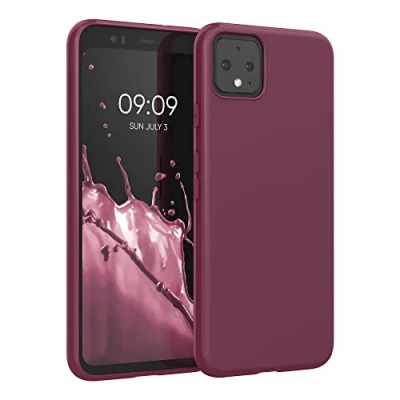 Abbildung von kwmobile Hülle kompatibel mit Google Pixel 4 weiches TPU Silikon Case Cover geeignet für kabelloses Laden Bordeaux Violett