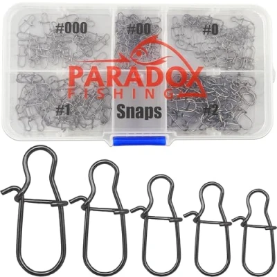 Abbildung von Paradox Fishing Duo Lock Snap Set I 175 Stück #000 #2 mit Box Snaps Angeln Angelzubehör Forelle Spoons Angel Karabiner für Forellenköder, Hecht Köder und Barsch