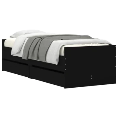 Abbildung von vidaXL Bettgestell, Bettrahmen mit Lattenrost, Bett Gästebett Schubladen, Einzelbett Schlafzimmerbett Schlafzimmermöbel, Schwarz 100x200cm