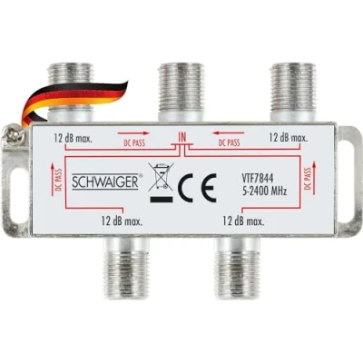Abbildung von SCHWAIGER VTF7844 531 SAT Verteiler 4 Fach digital BK Wege Kabel Führung Splitter 5 2400 MHz vierfach Satelliten TV DVB S2 Fernsehen 12dB
