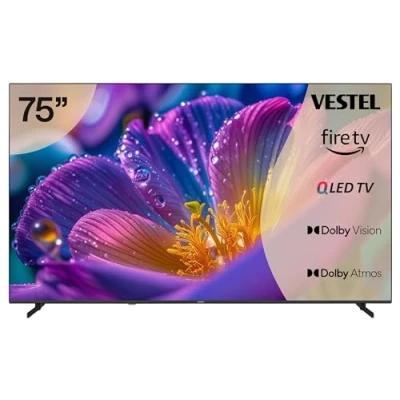 Abbildung von Vestel QLED Fernseher 75 Zoll Fire TV 4K UHD Fernseher, Smart mit Dolby Vision HDR, Atmos und integriertem Triple Tuner, HDR 75QF9940 schwarz