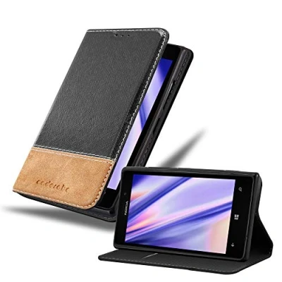 Abbildung von Cadorabo Hülle kompatibel mit Nokia Lumia 925 aus Premium Kunst Leder Flip Klappbare Stoßfeste Magnetische [Standfunktion] [Kartenfächern] Cover für Tasche in Schwarz