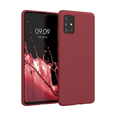 Abbildung von kwmobile Hülle kompatibel mit Samsung Galaxy A51 weiches TPU Silikon Case Cover geeignet für kabelloses Laden Rhabarber Rot