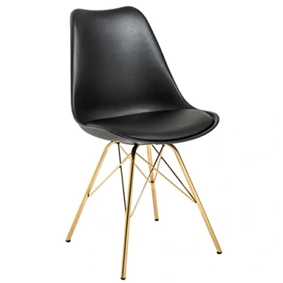 Abbildung von riess ambiente Polsterstuhl SCANDINAVIA MEISTERSTÜCK schwarz / gold (Einzelartikel, 1 St), Esszimmer · Kunstleder Metall Retro Design